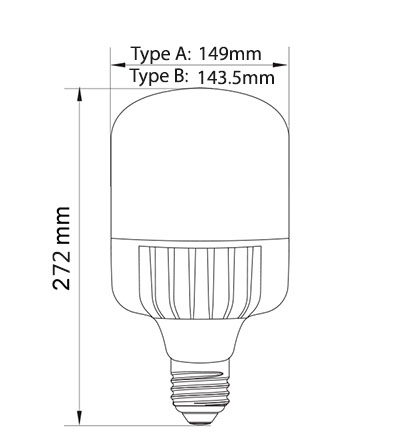 تصویر ابعادی لامپ ال‌ای‌دی LED استوانه‌ای 100 وات پارس شهاب