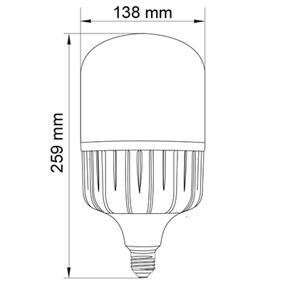تصویر ابعادی لامپ ال‌ای‌دی LED استوانه‌ای 50 وات پارس شهاب
