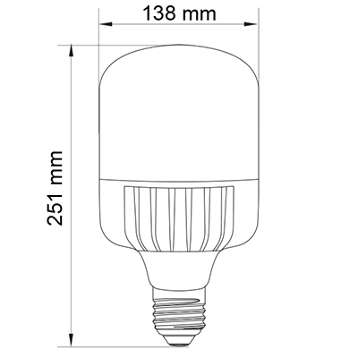تصویر ابعادی لامپ ال‌ای‌دی LED استوانه‌ای 70 وات پارس شهاب